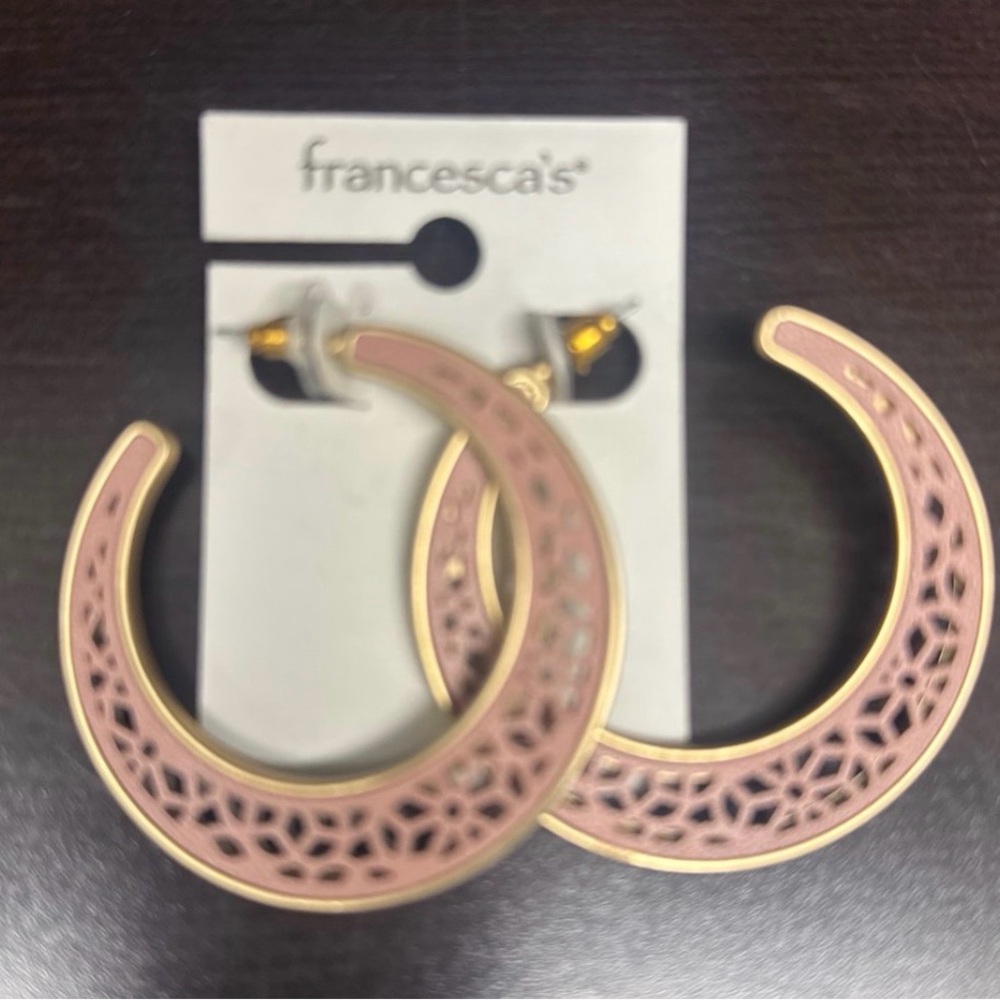 Francesca's Collections Pink and Gold Hoop Earrings -New